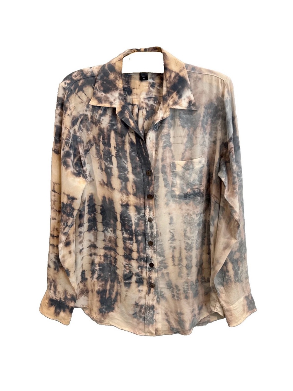 Fifteen Twenty Silk Tie-Dye Button-Up Shirt in Light Pink Gray Cream